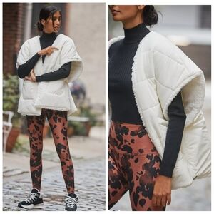 Anthropologie $150 Puffer Quilted Kimono Vest Sherpa Lined Women's "One Size"